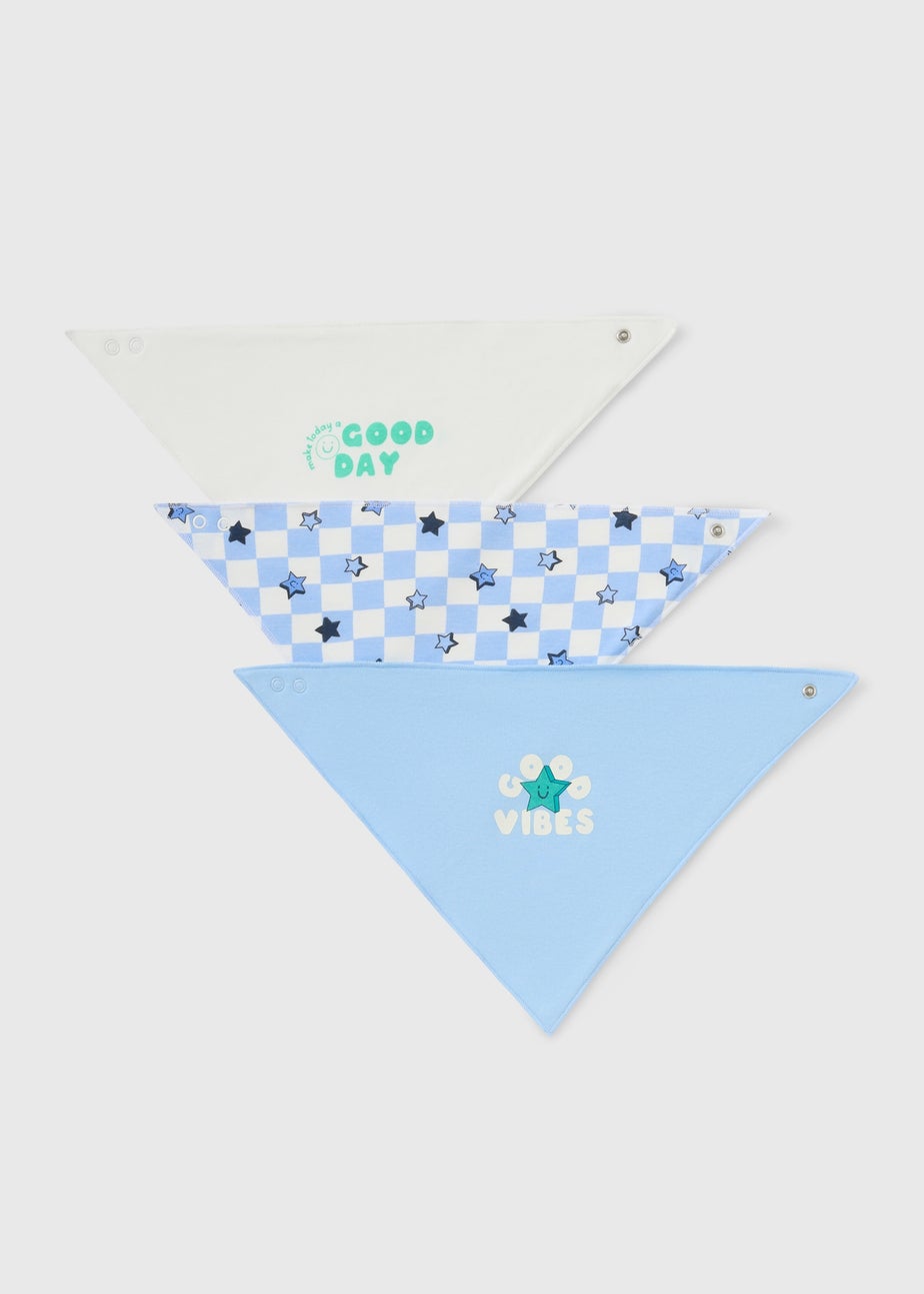 3 Pack Baby Blue Good Vibes Bandana Bibs