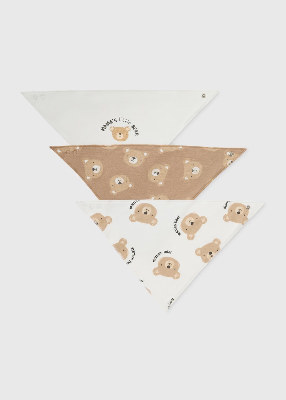 3 Pack Baby Beige Bear Bandana Bibs
