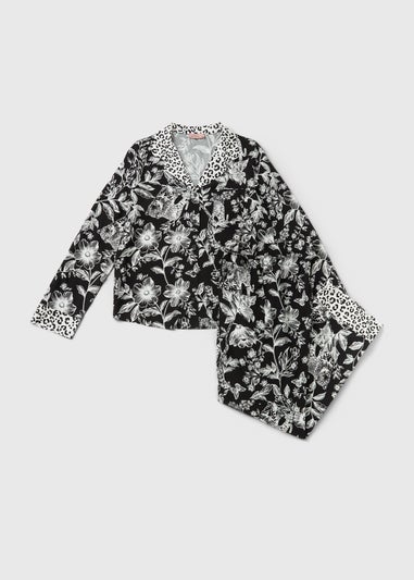 Black Floral Leopard Print Traditional Pyjama Set