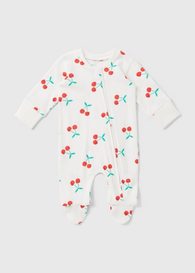 Baby White Cherry Sleepsuit (Newborn-23mths)