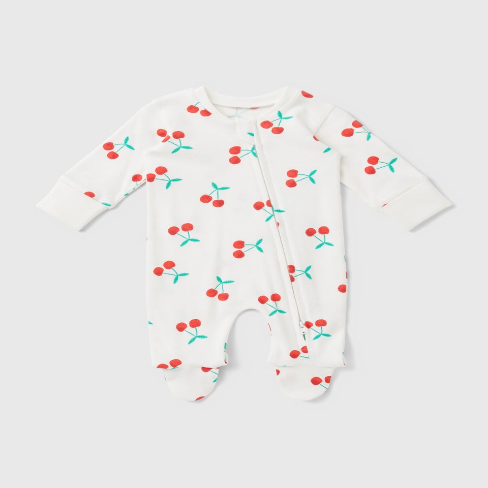 Baby White Cherry Sleepsuit (Newborn-23mths)