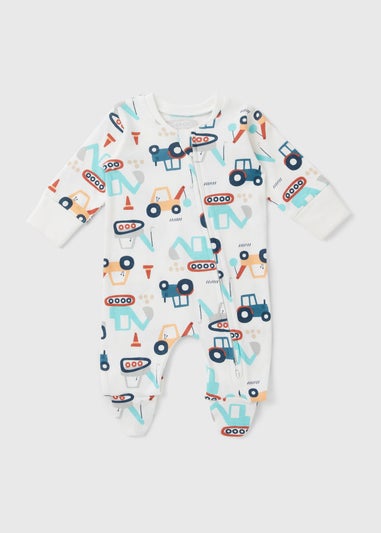 Baby White Digger Sleepsuit (Newborn-23mts)