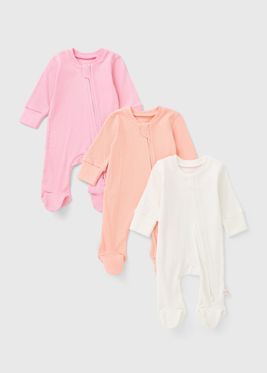 3 Pack Baby Multicolour Zipped Sleepsuits  (Newborn-18mths)