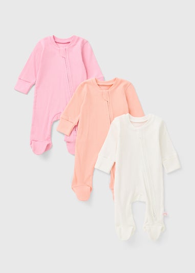 3 Pack Baby Multicolour Zipped Sleepsuits  (Newborn-18mths)