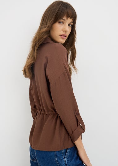 Brown Channel Waist Long Sleeve Shirt