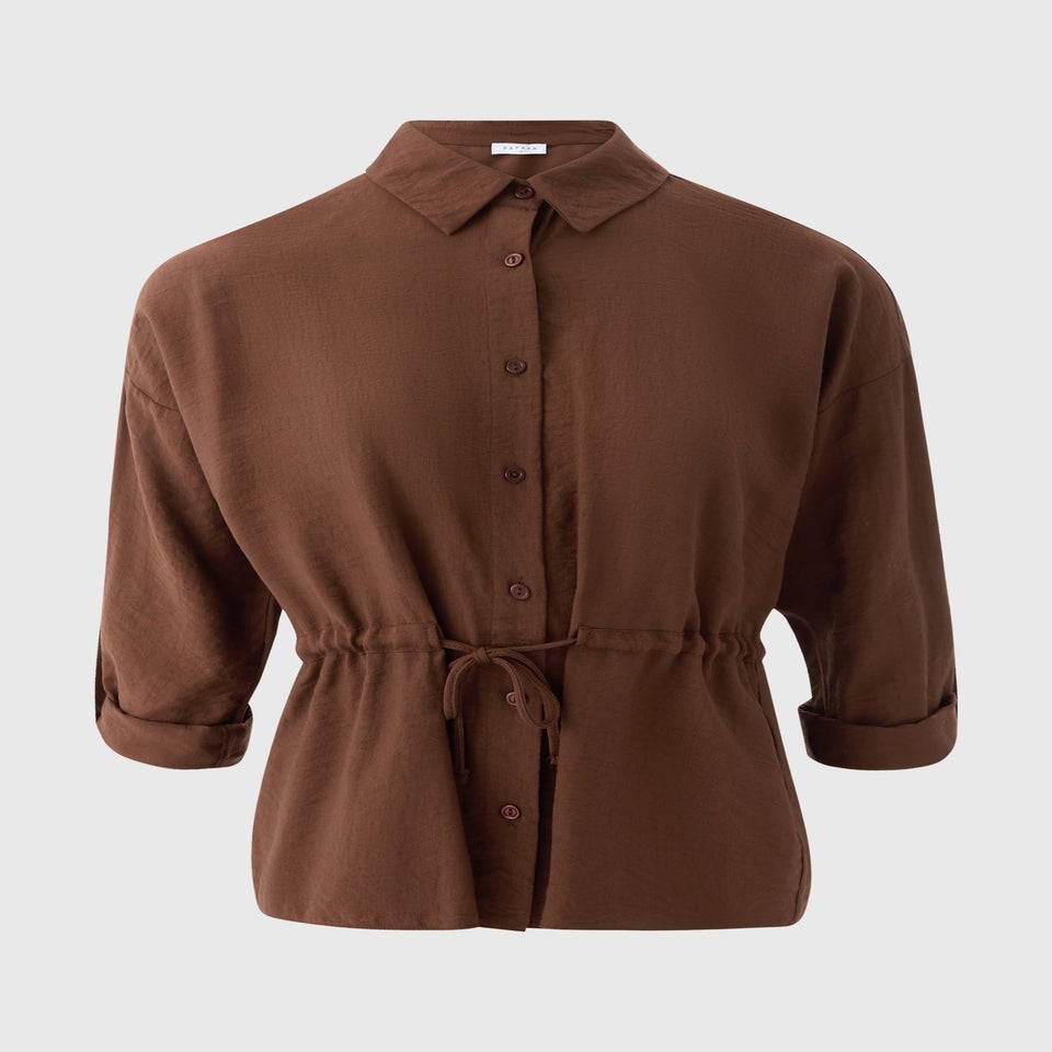 Brown Channel Waist Long Sleeve Shirt
