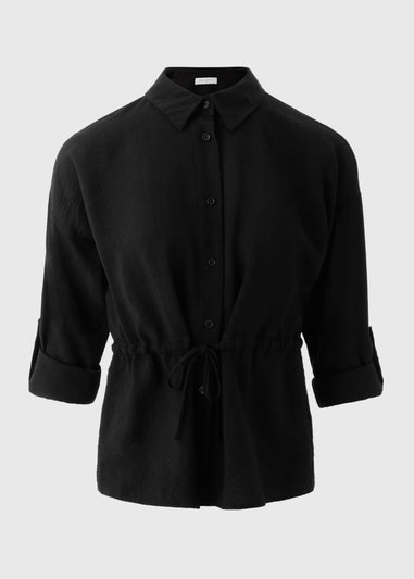 Black Channel Waist Long Sleeve Shirt