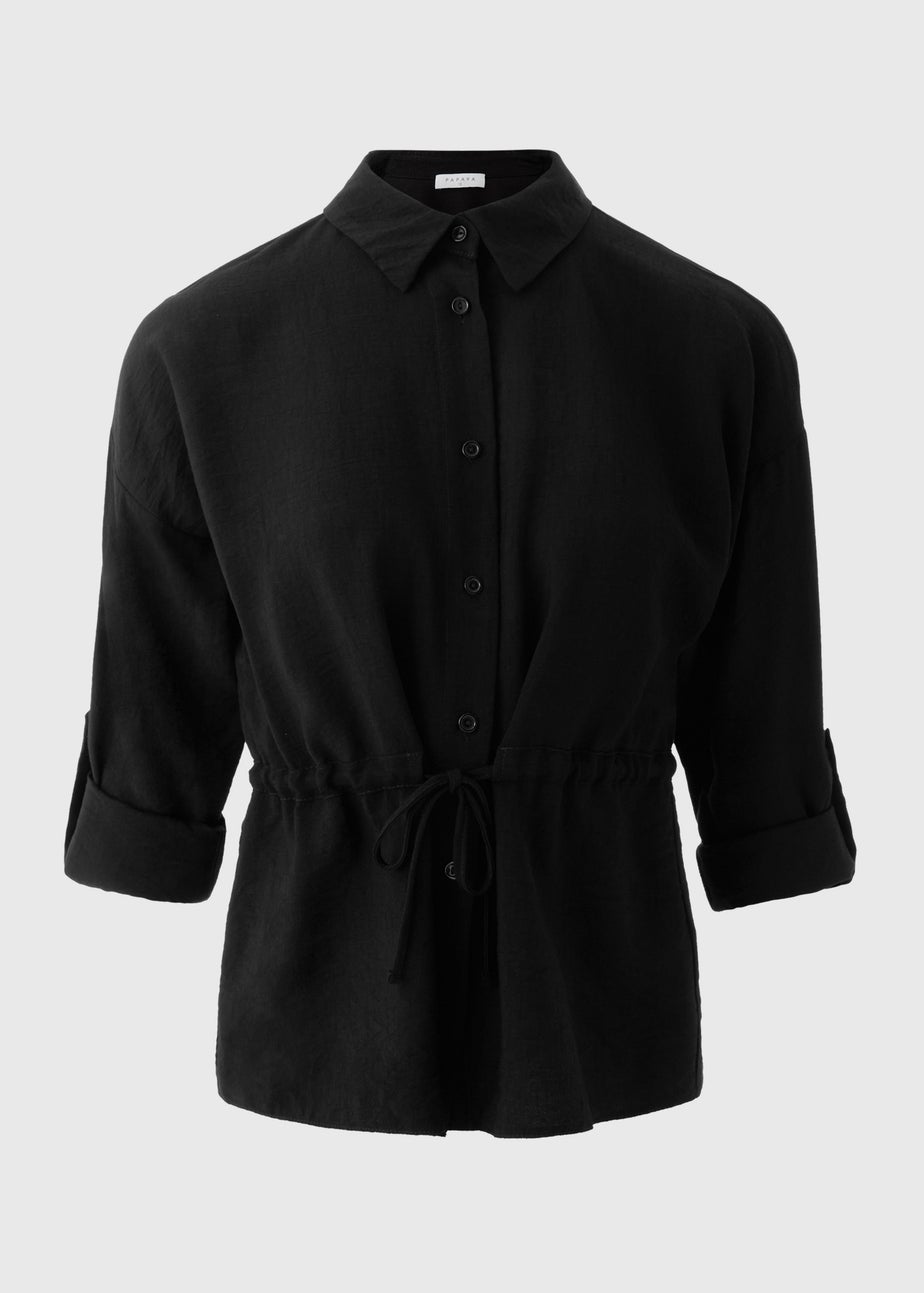 Black Channel Waist Long Sleeve Shirt
