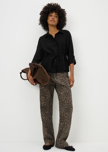 Black Channel Waist Long Sleeve Shirt