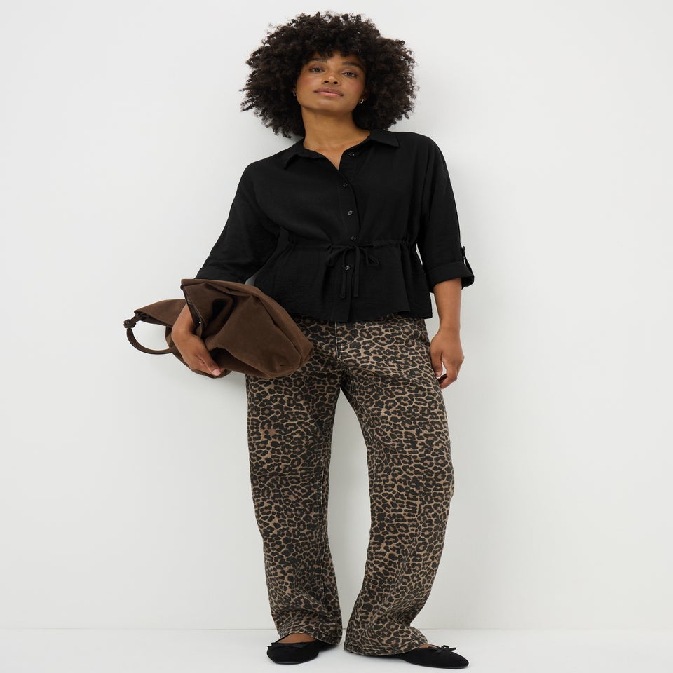 Black Channel Waist Long Sleeve Shirt