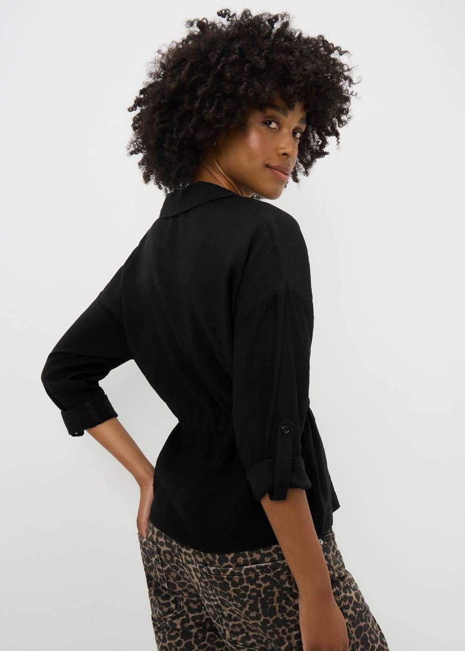 Black Channel Waist Long Sleeve Shirt