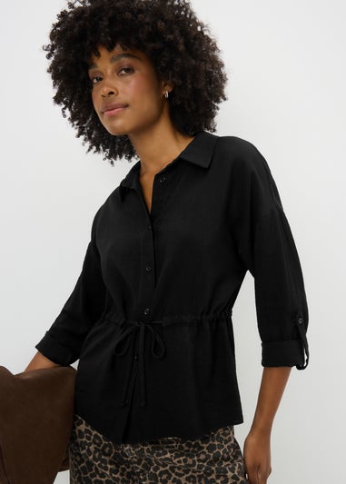 Black Channel Waist Long Sleeve Shirt