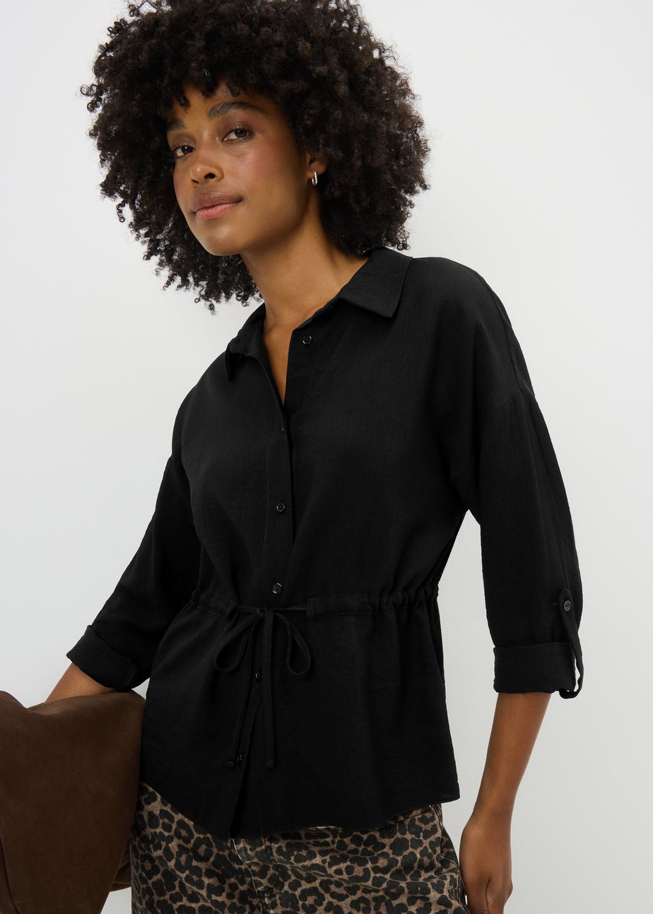 Black Channel Waist Long Sleeve Shirt