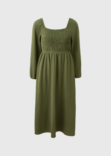 Green Shirred Tea Dress