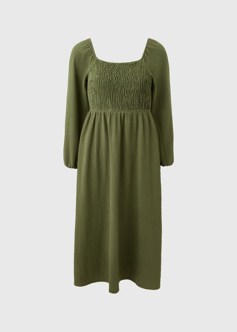 Green Shirred Tea Dress