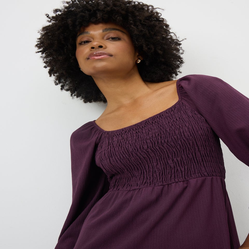 Purple Shirred Tea Dress