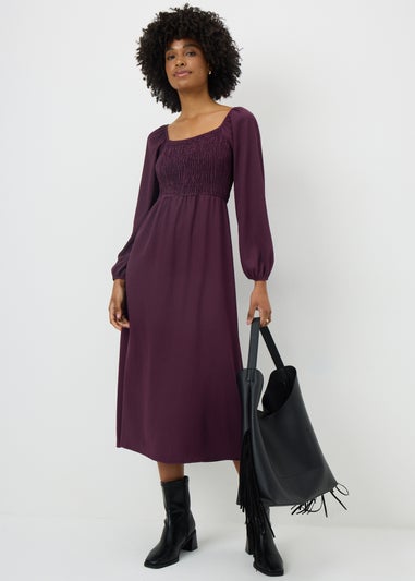 Purple Shirred Tea Dress