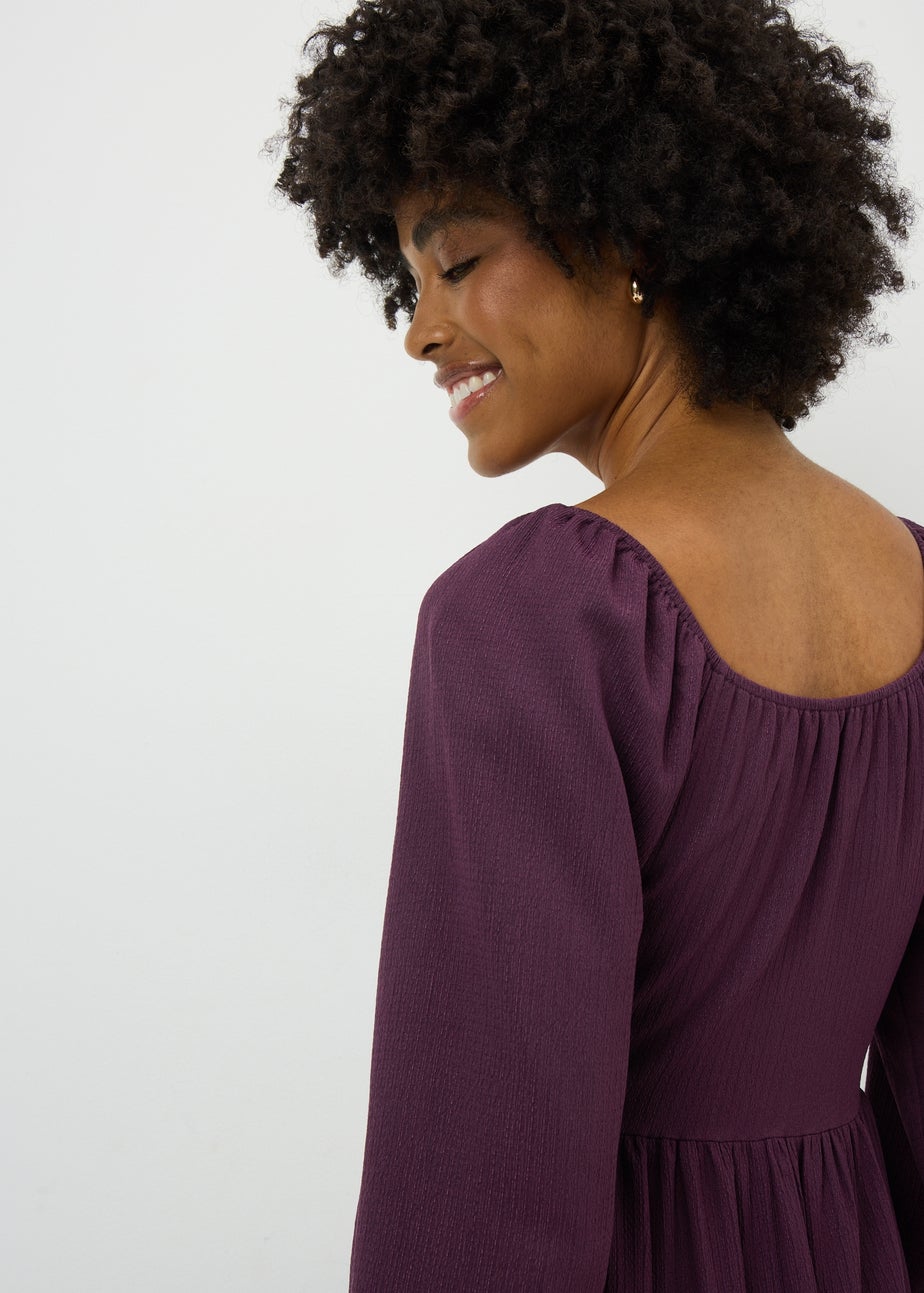 Purple Shirred Tea Dress