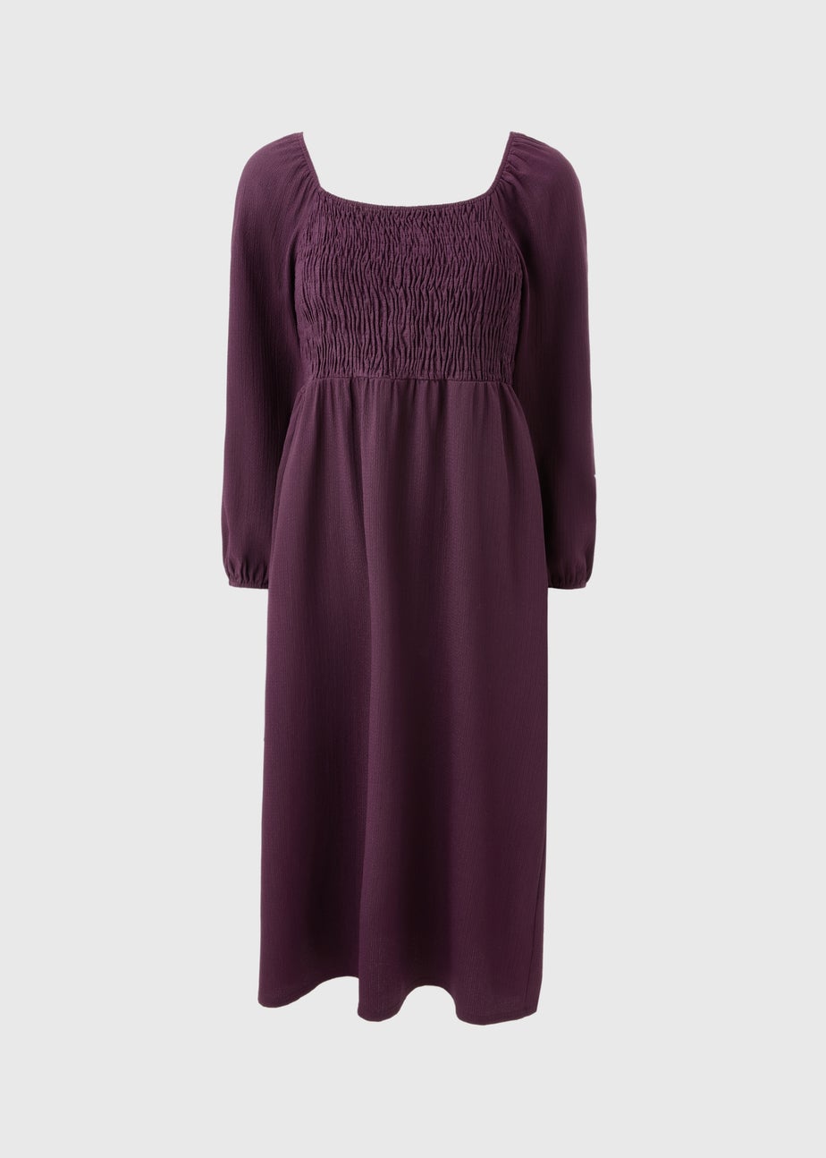 Purple Shirred Tea Dress
