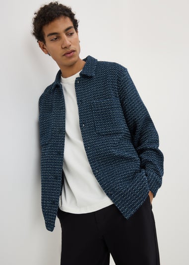 Blue Textured Dobby Shacket