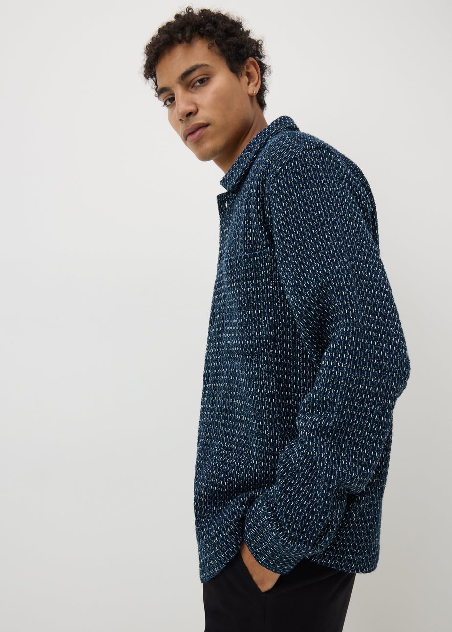 Blue Textured Dobby Shacket