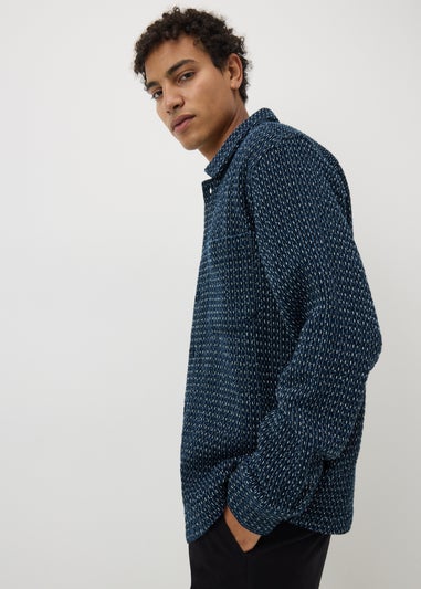 Blue Textured Dobby Shacket