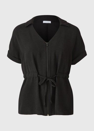 Black Zip Tie Waist Shirt