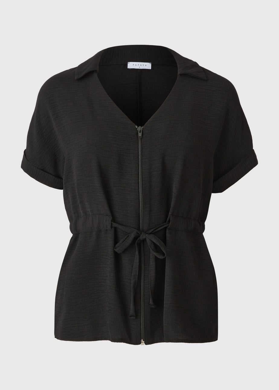 Black Zip Tie Waist Shirt