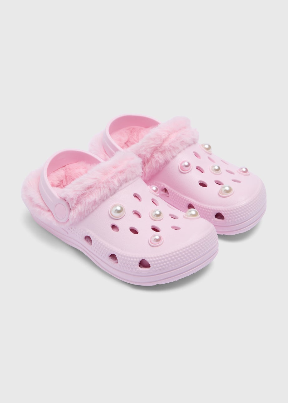 Girls Pink Pearl Warm Lined Clogs (Younger 8/9- 5/6)
