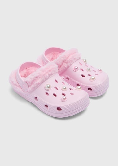 Girls Pink Pearl Warm Lined Clogs (Younger 8/9-Older 12/13)