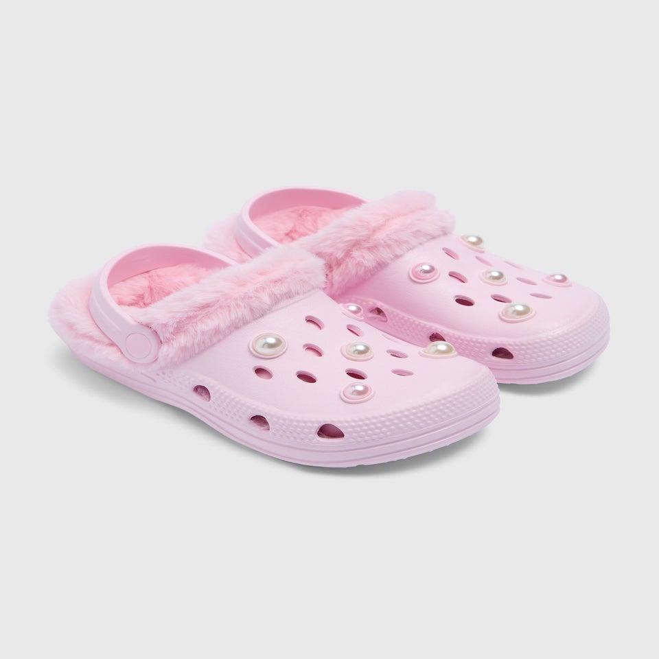 Girls Pink Pearl Warm Lined Clogs (Younger 8/9-Older 12/13)
