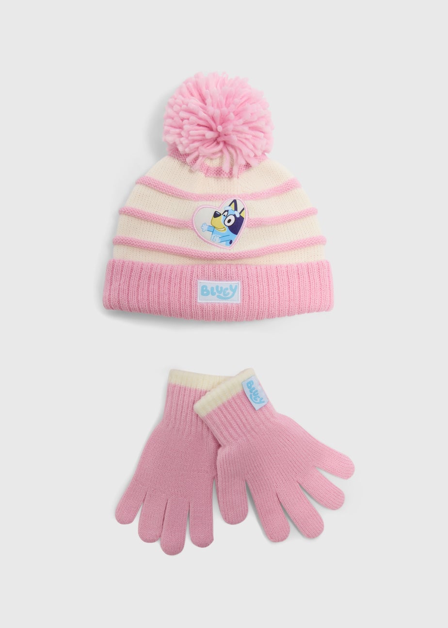 2 Piece Bluey Girls Pink Hat & Glove Set (12mths-6yrs)