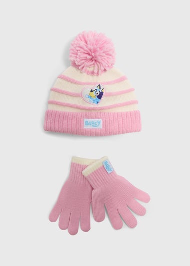 2 Piece Bluey Girls Pink Hat & Glove Set (12mths-6yrs)