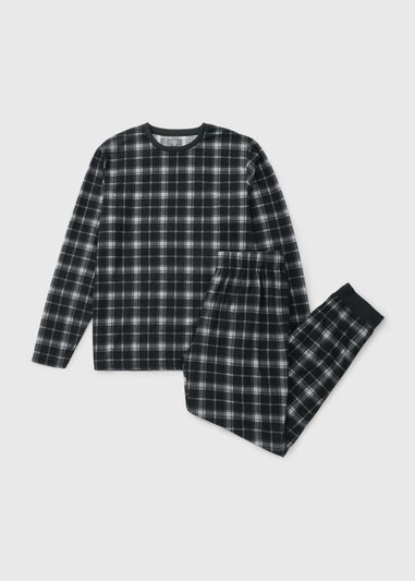 Black Mono Check Fleece Pyjama Set