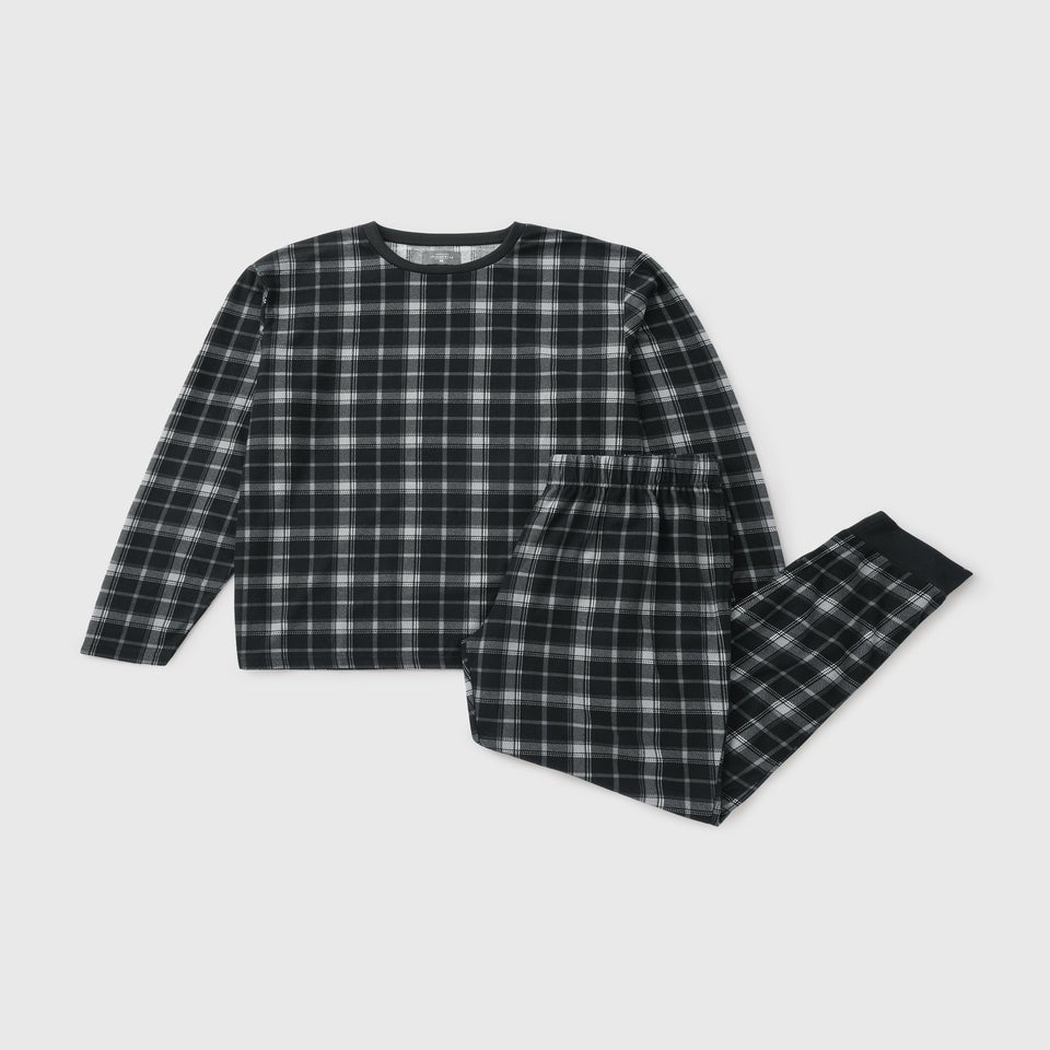 Black Mono Check Fleece Pyjama Set