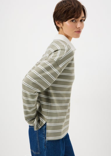 Sage Green Stripe Rugby Polo Sweatshirt