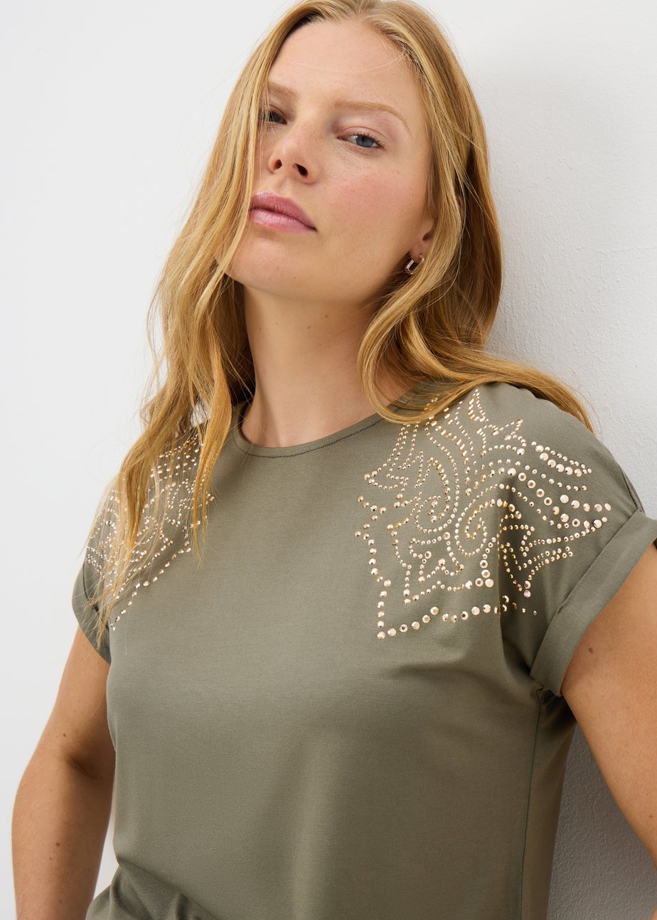 Khaki Western Stud T-Shirt
