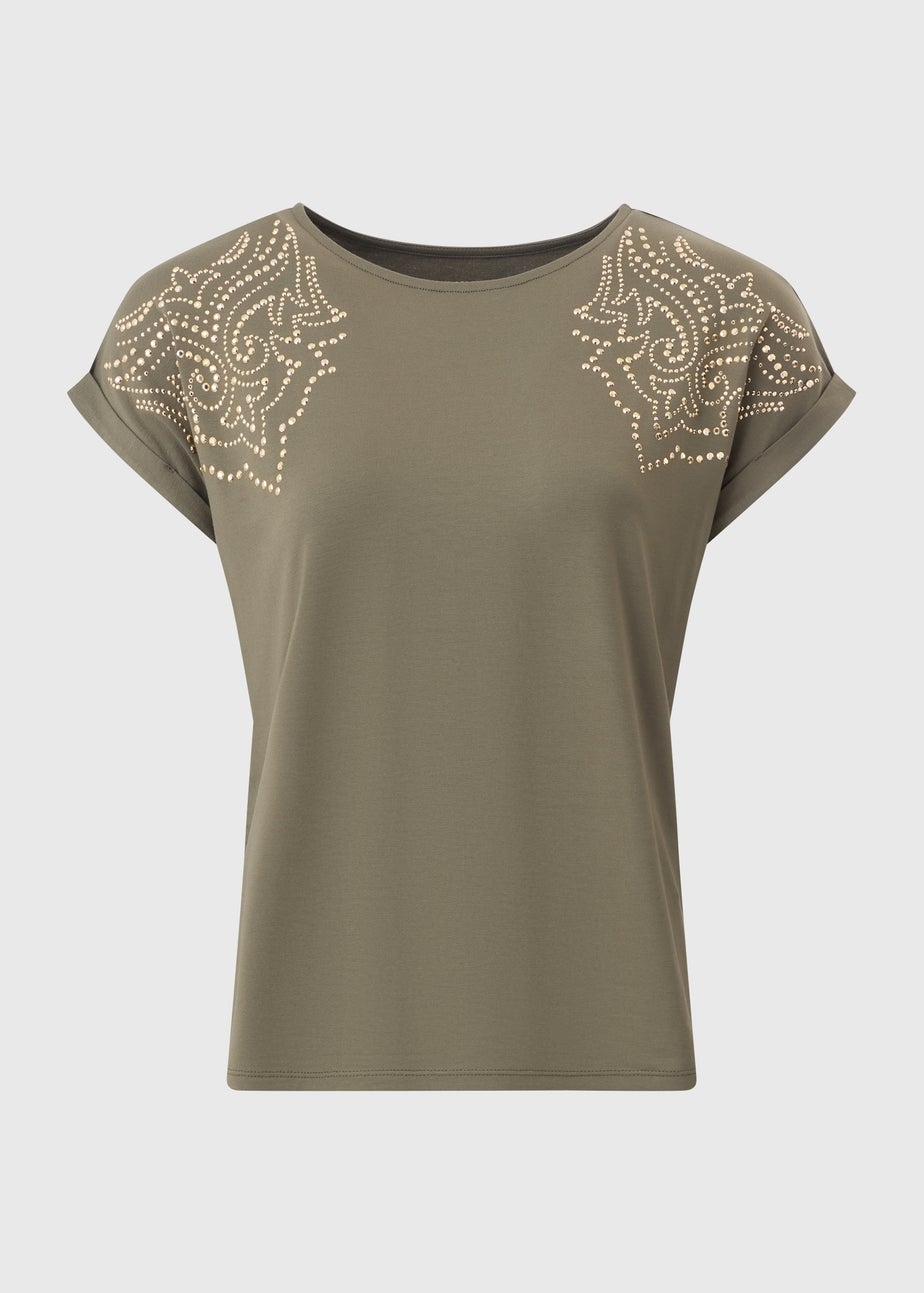 Khaki Western Stud T-Shirt