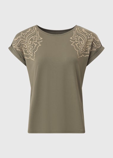 Khaki Western Stud T-Shirt