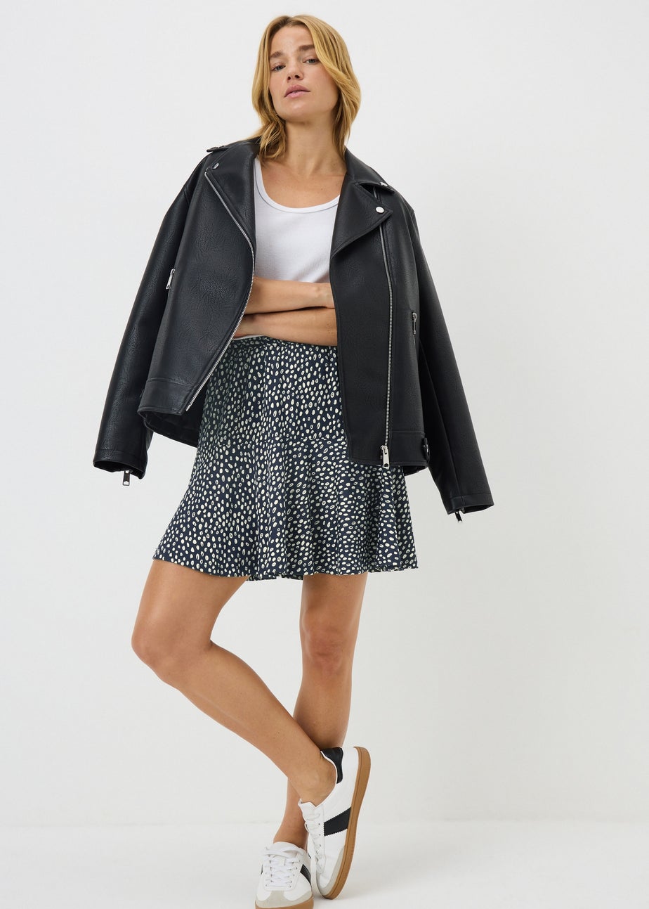 Navy Spot Print Tiered Mini Skirt