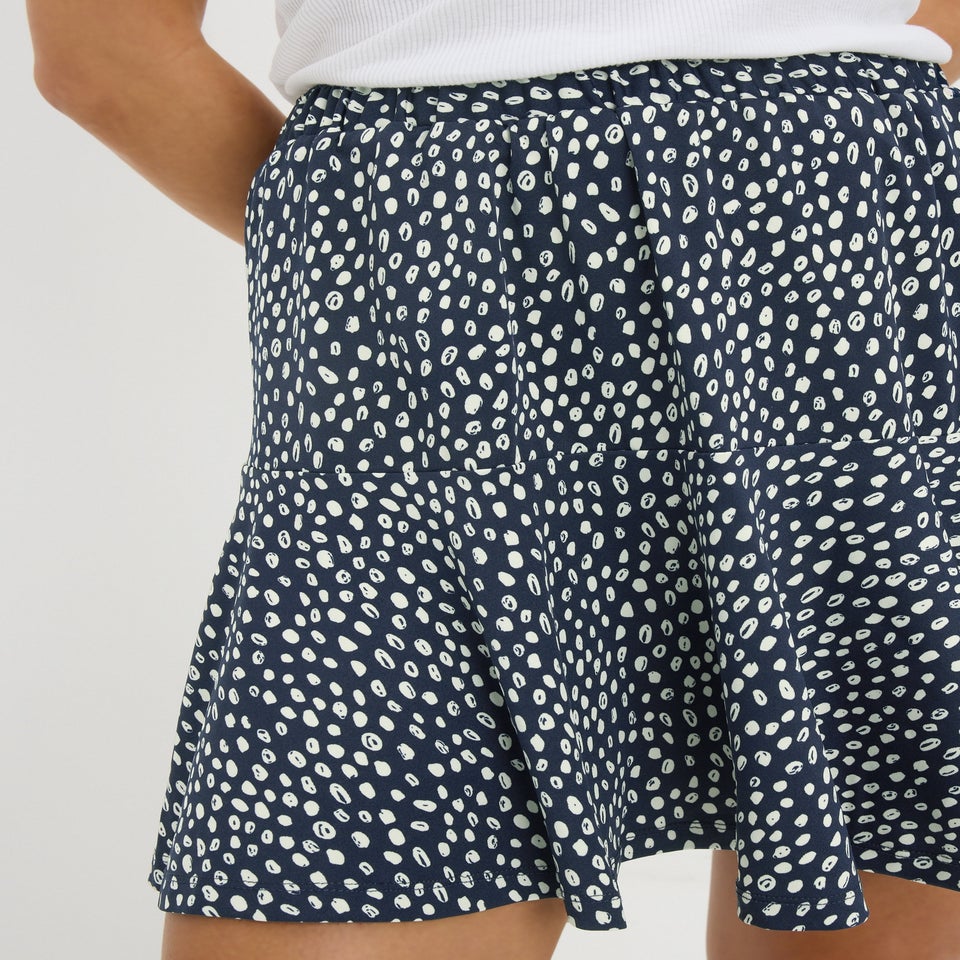 Navy Spot Print Tiered Mini Skirt