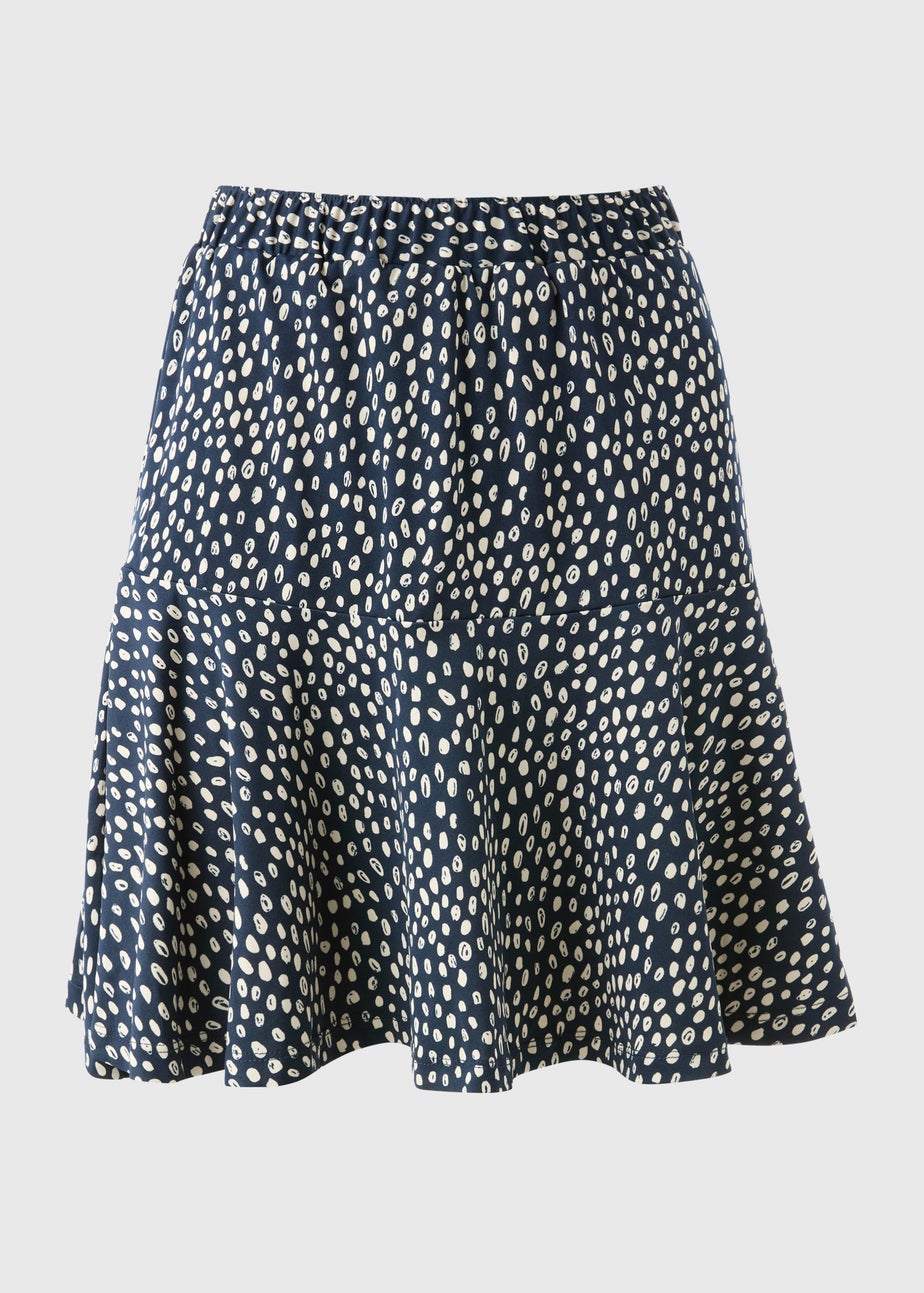 Navy Spot Print Tiered Mini Skirt