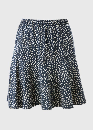 Navy Spot Print Tiered Mini Skirt