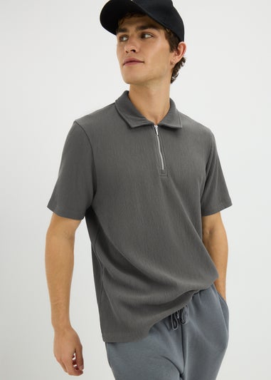 Grey Smart Ribbed Polo Top