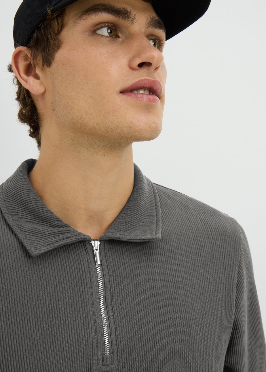 Grey Smart Ribbed Polo Top