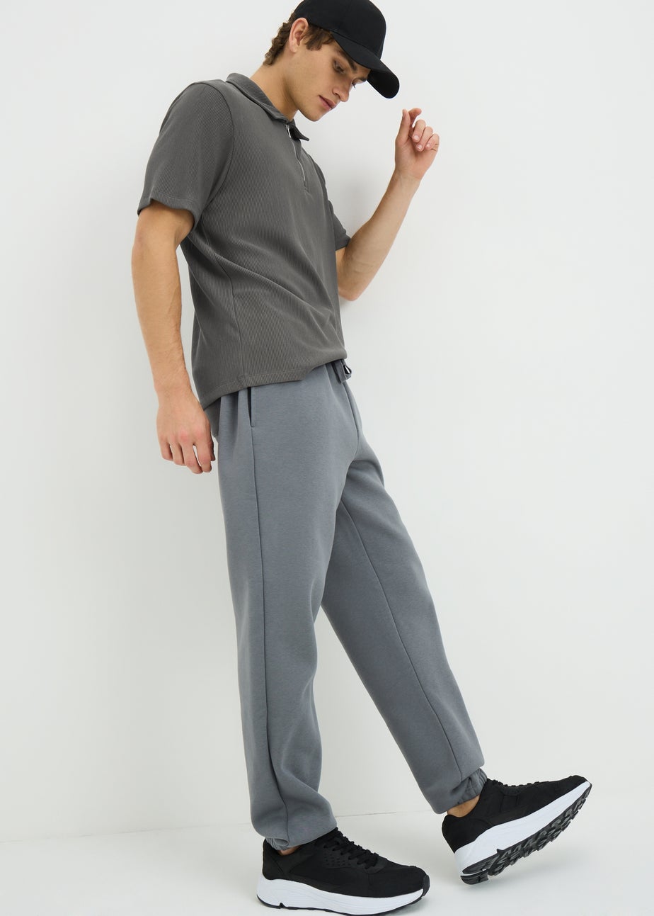 Grey Smart Ribbed Polo Top