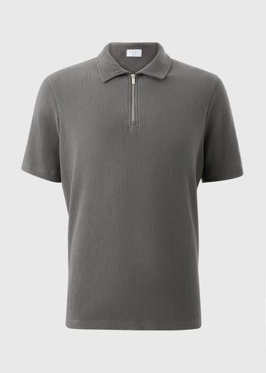 Grey Smart Ribbed Polo Top