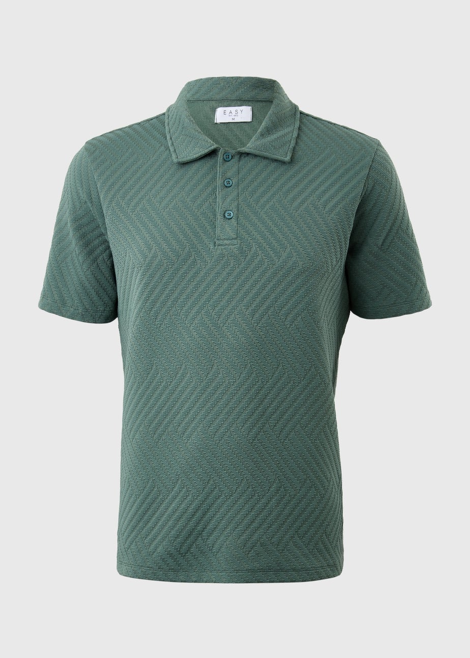 Green Smart Jacquard Textured Polo Top