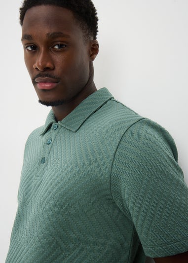 Green Smart Jacquard Textured Polo Top