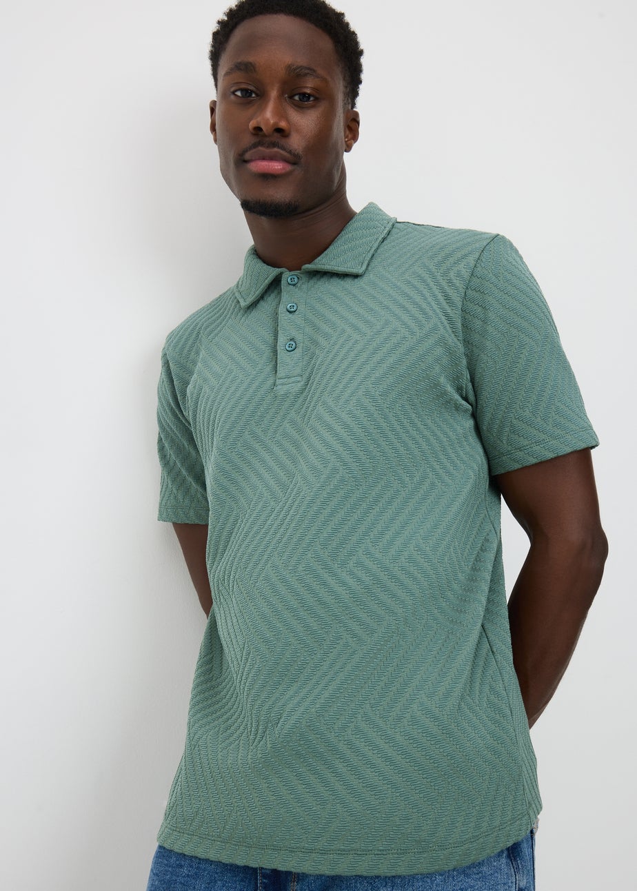 Green Smart Jacquard Textured Polo Top